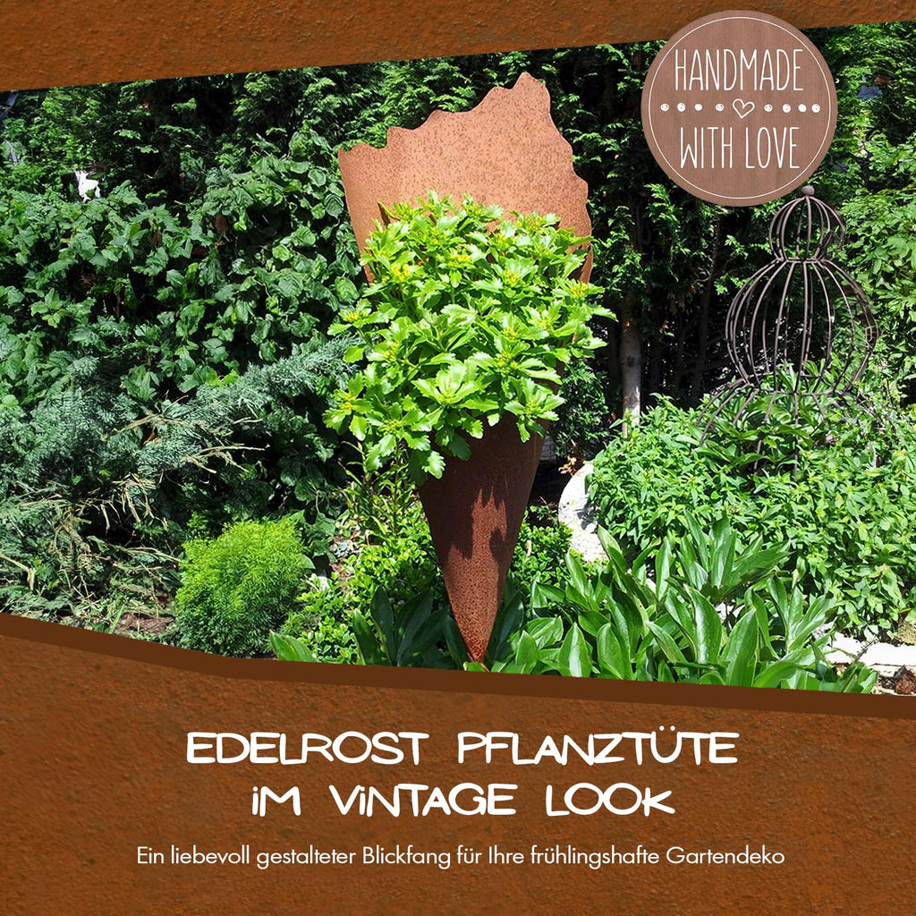 Rostikal Metall Pflanztüte 80 cm – Vintage Rost Gartendeko Pflanzkübel
