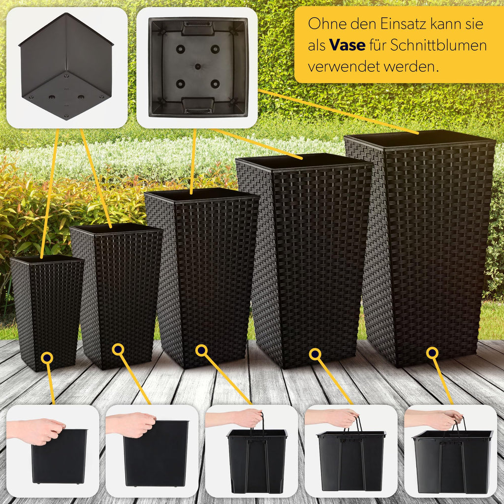 3er Set Pflanzkübel mit Innentopf – Moderne Blumentöpfe für Balkon & Garten