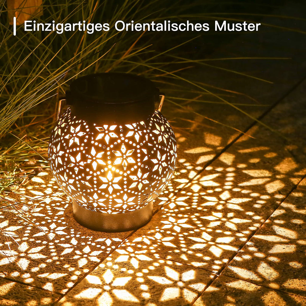 Solarlaterne Außen Hängend 2er Set – IP65 Wasserdicht, LED Warmweiß, Metall Schwarz