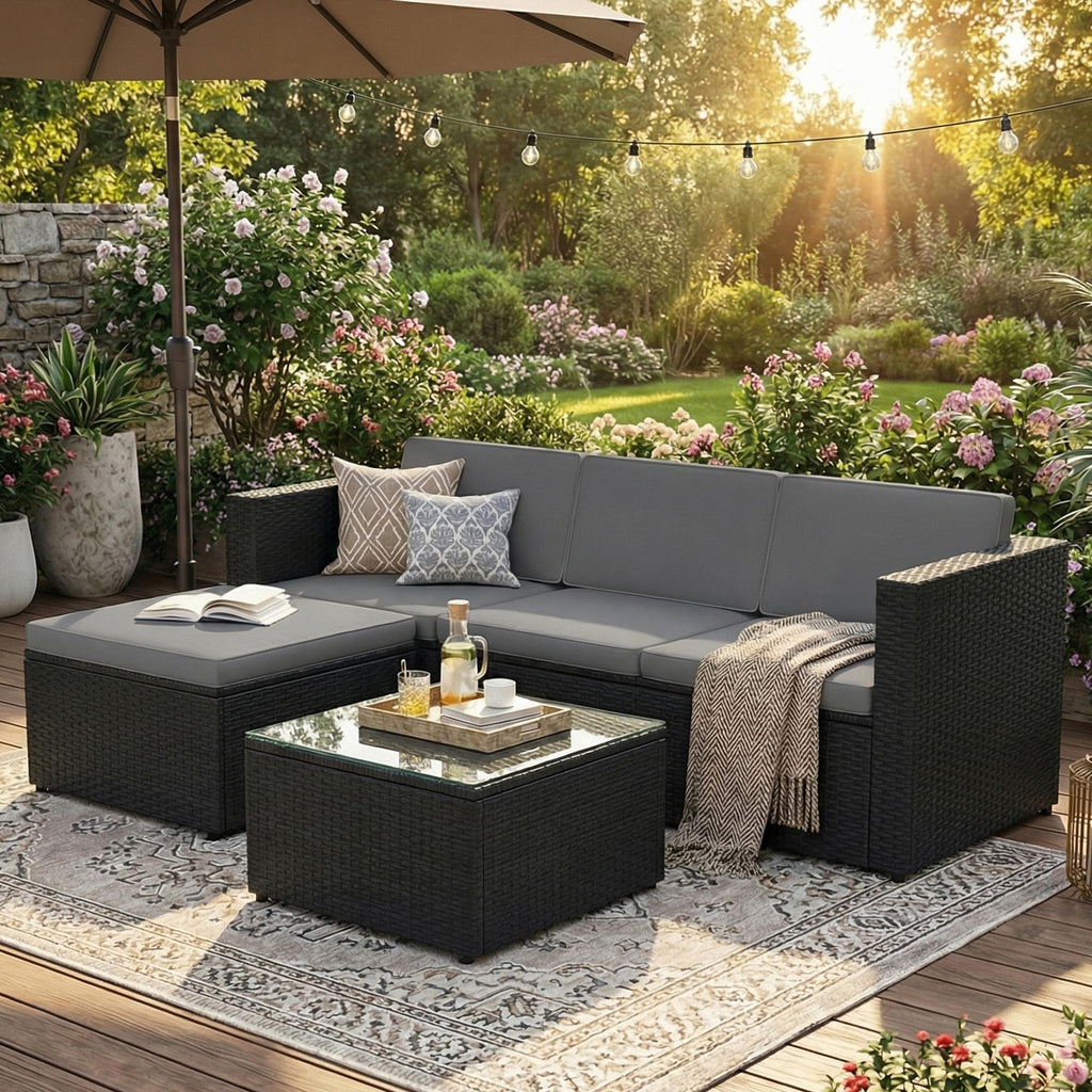Polyrattan Gartenmöbel Set für Balkon & Terrasse – Modernes Lounge Set mit Komfort