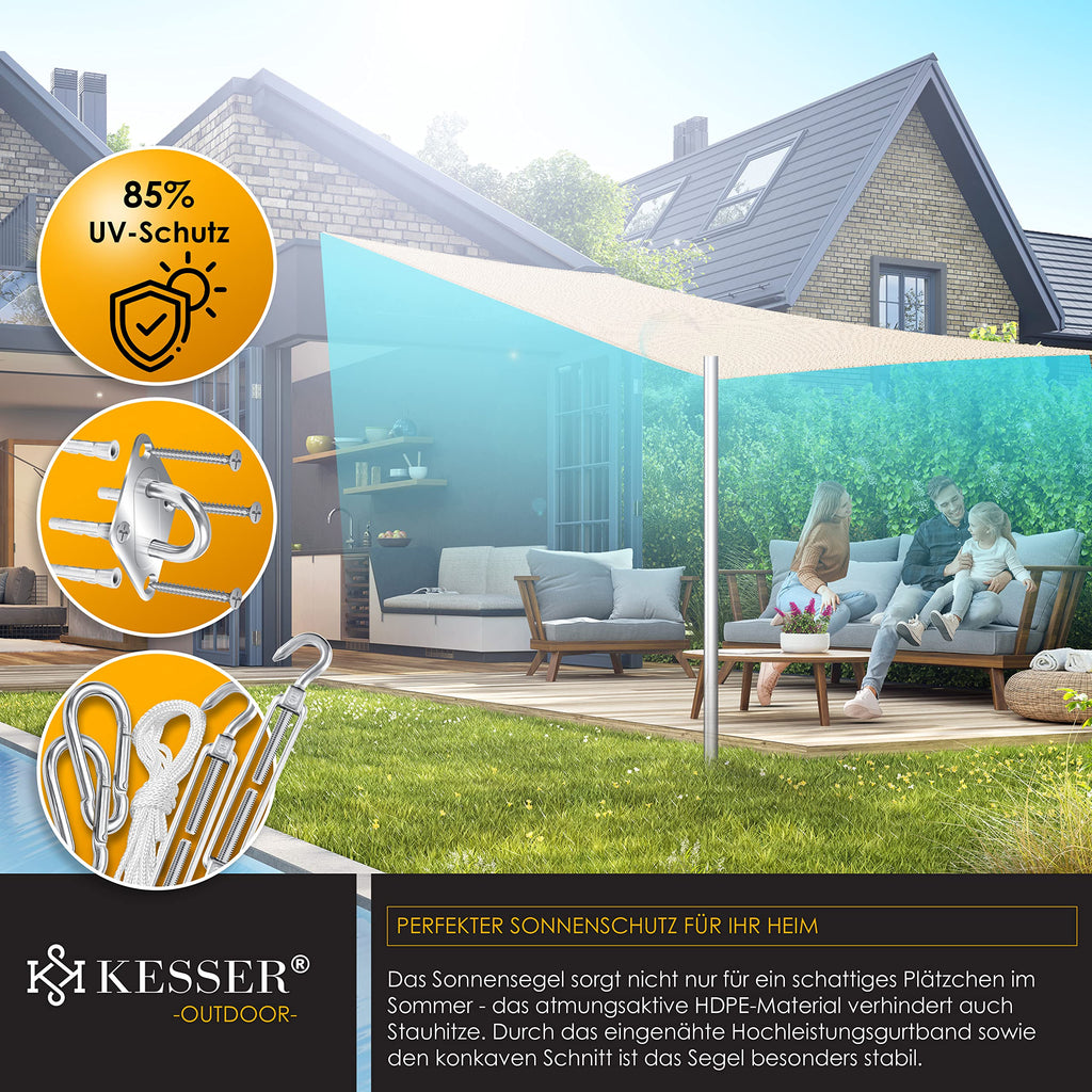 KESSER Sun Shade Sail 4x6m UV Protection Waterproof Garden Patio Outdoor Canopy Cream
