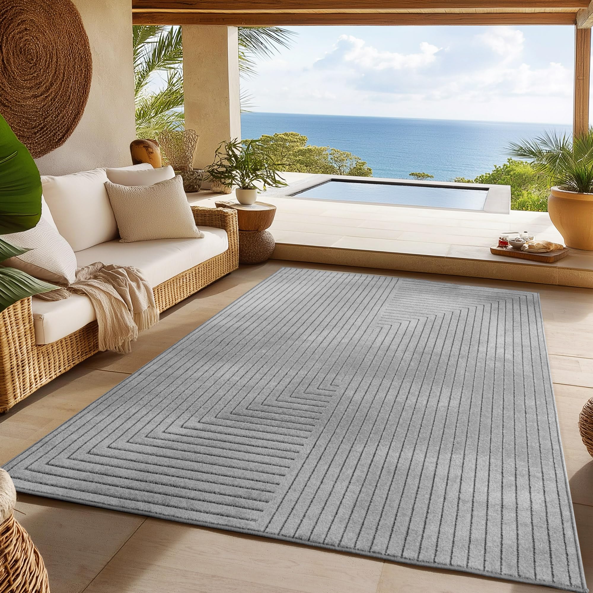 Moderner Teppich Grau – Kurzflor Teppich für Wohnzimmer, Schlafzimmer oder Balkon