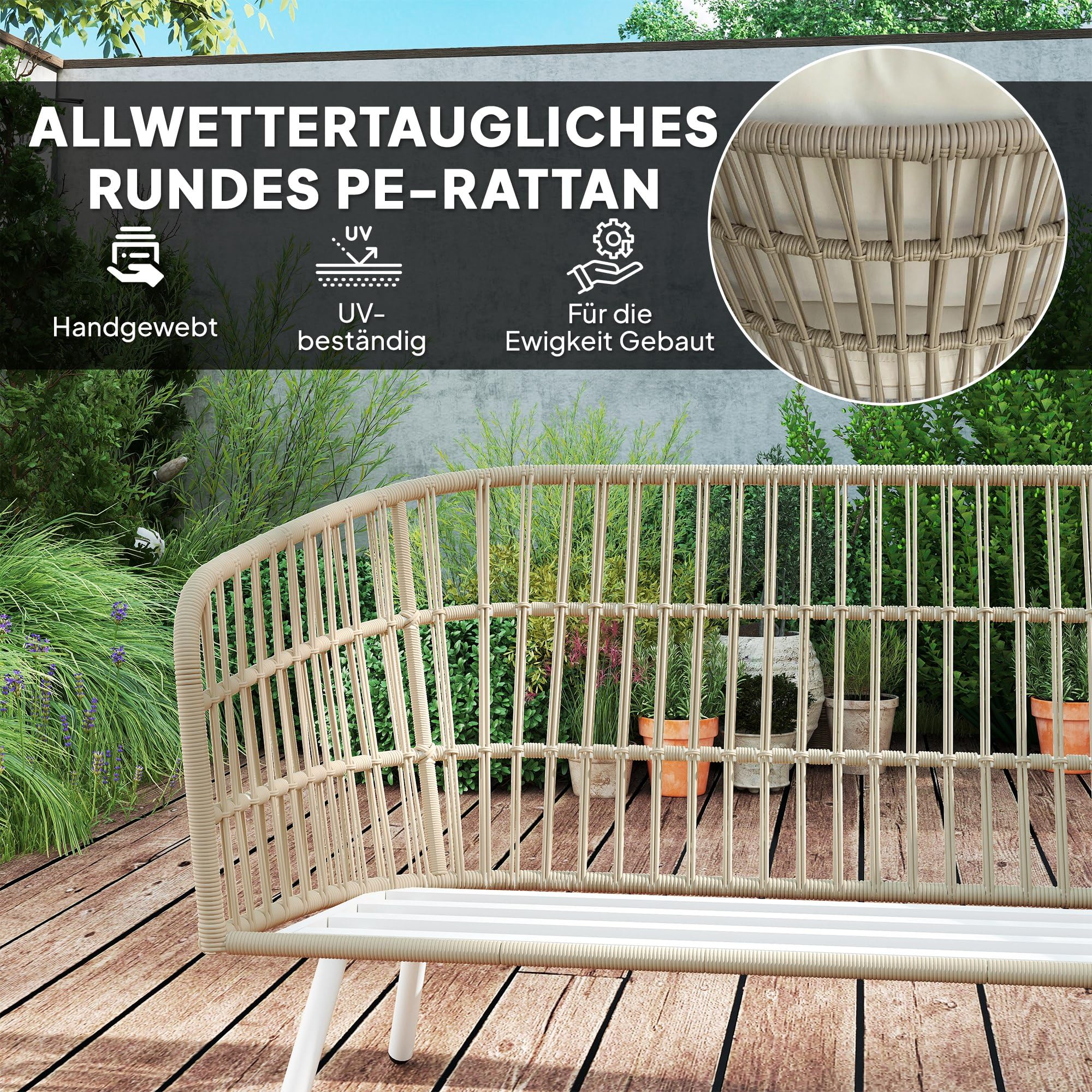 Outsunny Polyrattan Gartenmöbel Set – Lounge Set mit Sofa & Tisch, wetterfest