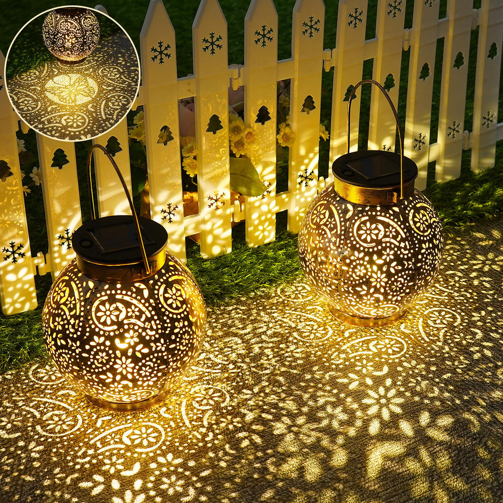 Solar Lantern Set of 2 – LED Hanging Lights Garden Balcony IP65 Vintage Outdoor Decor