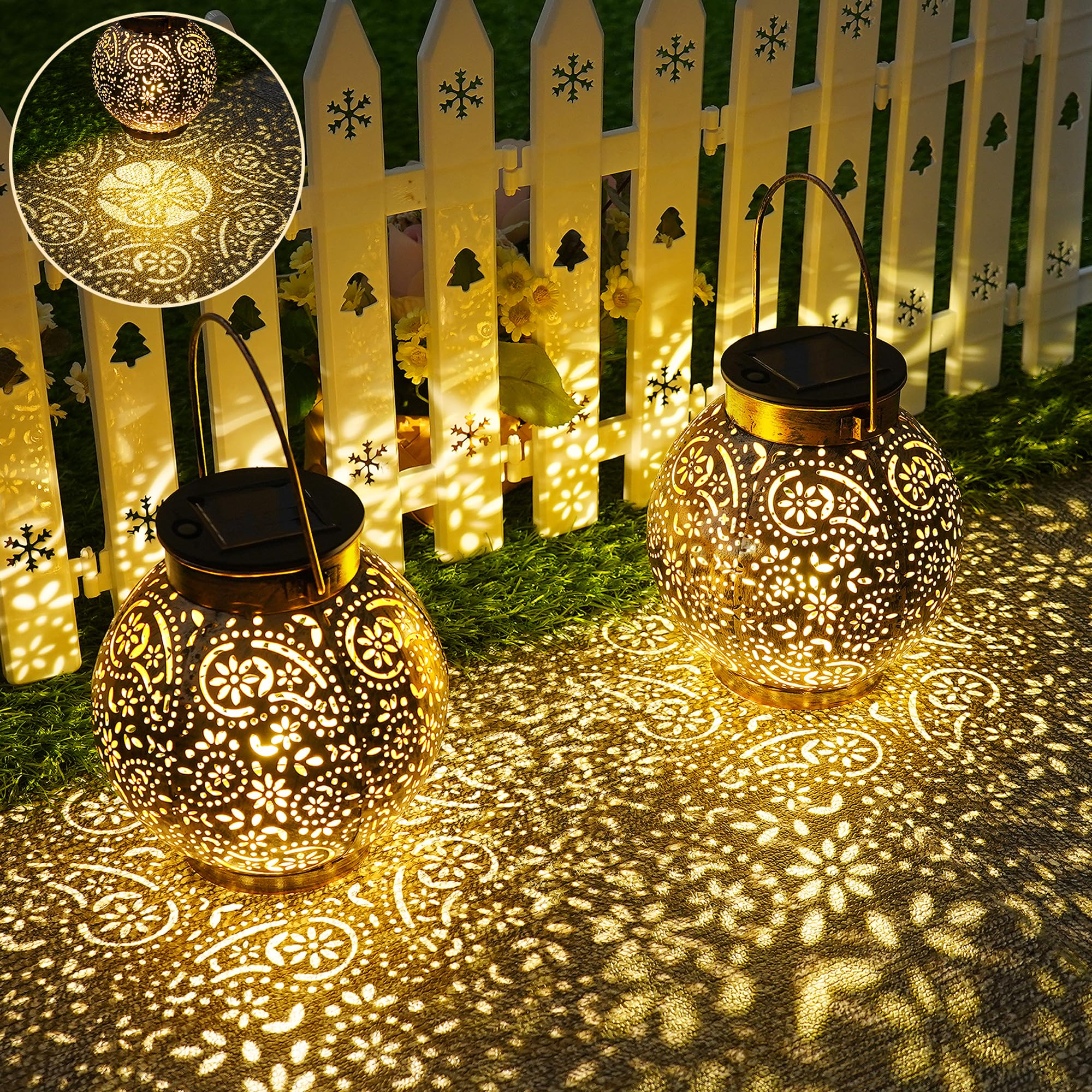 Solar Laternen Set 2 Stück – LED Hängelampen Garten Balkon IP65 Vintage Outdoor Deko