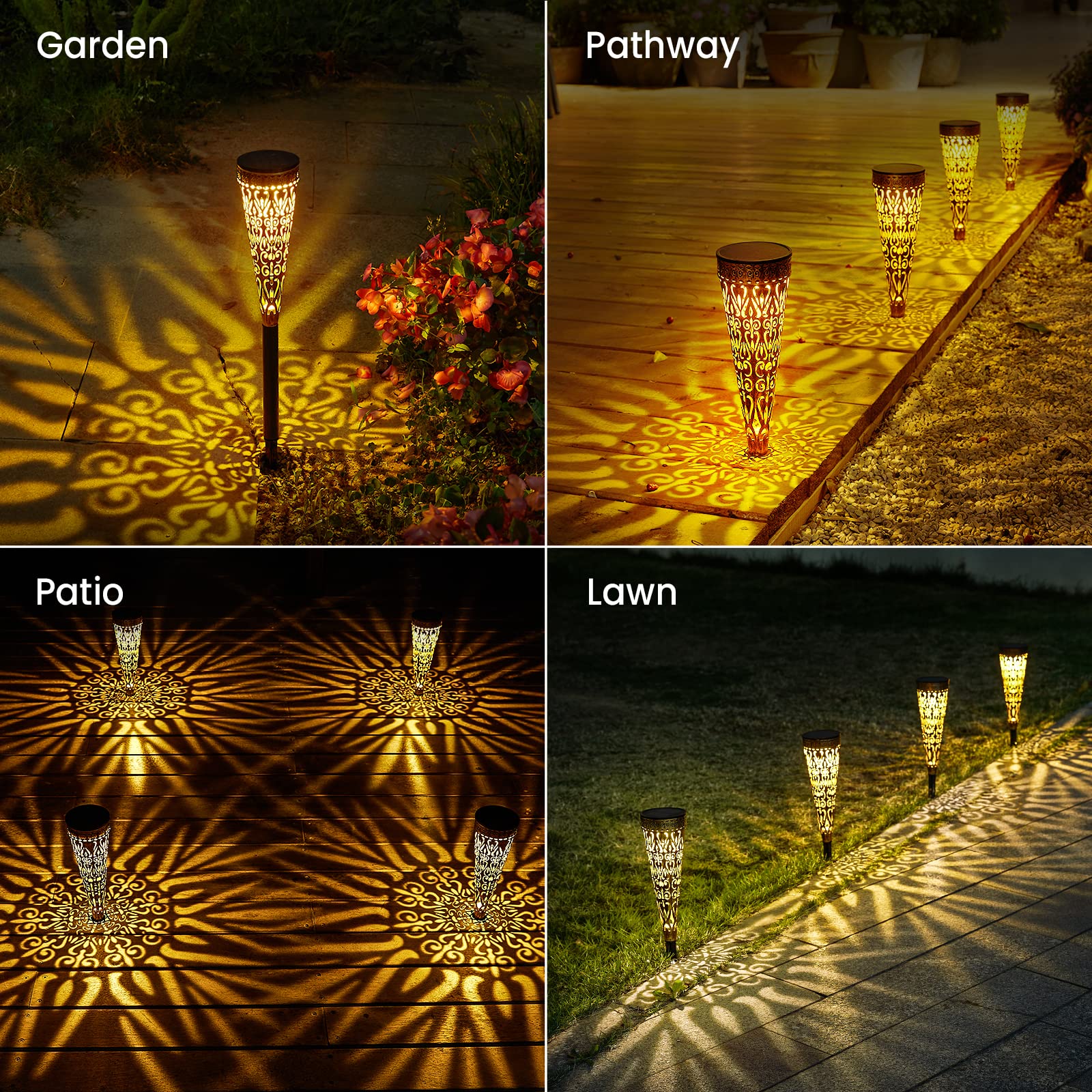 GEARLITE Solarleuchten Garten Set 4 Stück – LED Außenlampen warmweiß IP65 Balkon Terrasse