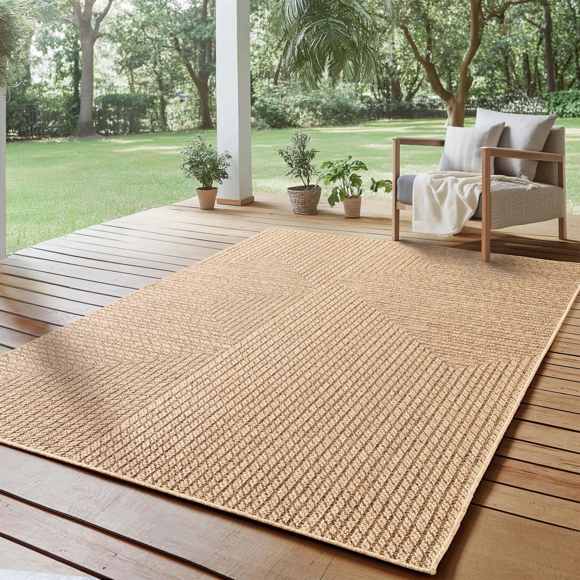 Outdoor Teppich Jute Look – Wetterfest für Balkon, Terrasse & Wohnzimmer