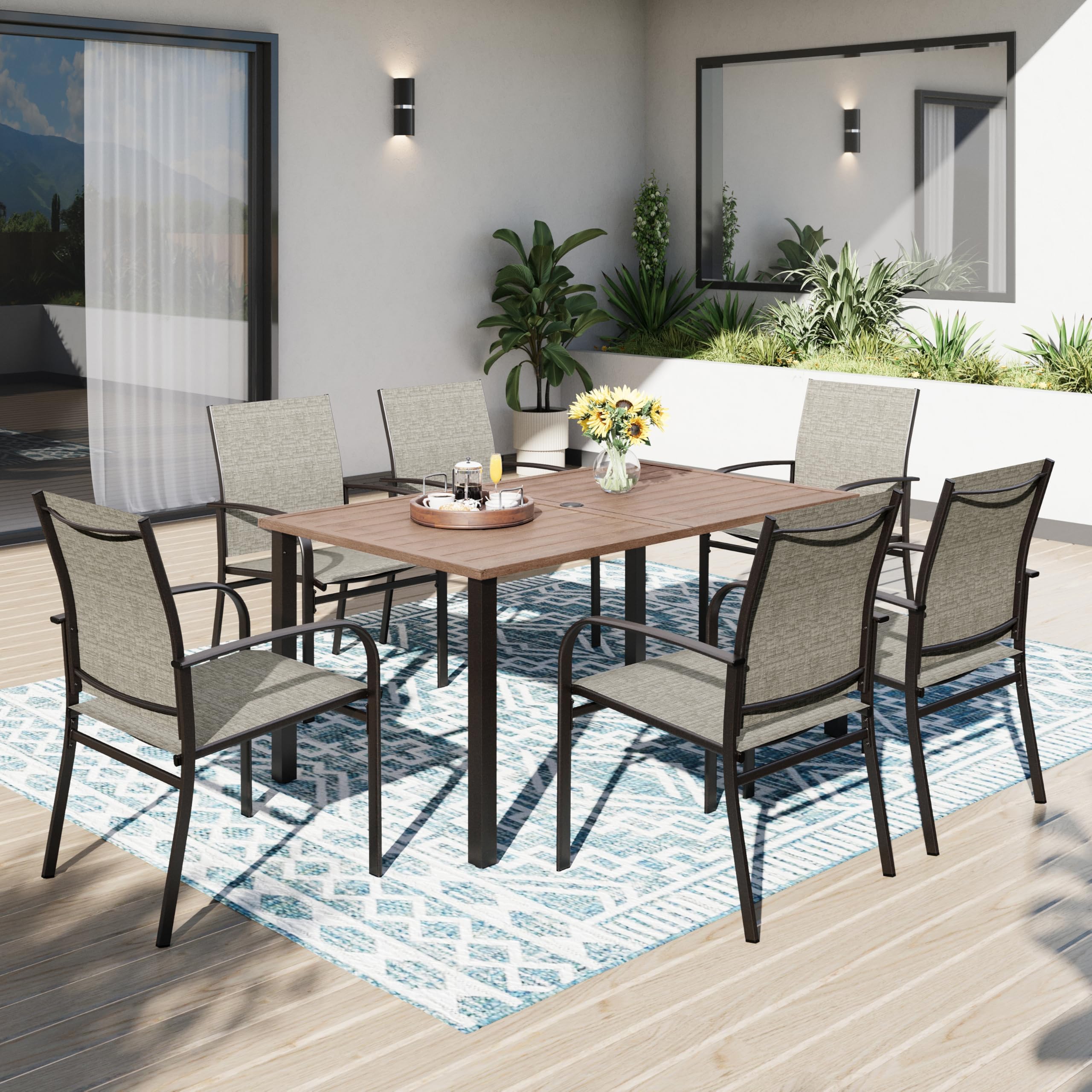 PHI VILLA Gartenmöbel Set für 6 Personen – Wetterfestes Outdoor Essgruppe