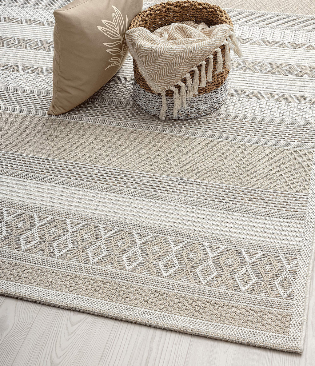 Outdoor Teppich Beige Boho – Wetterfest für Balkon, Terrasse & Garten