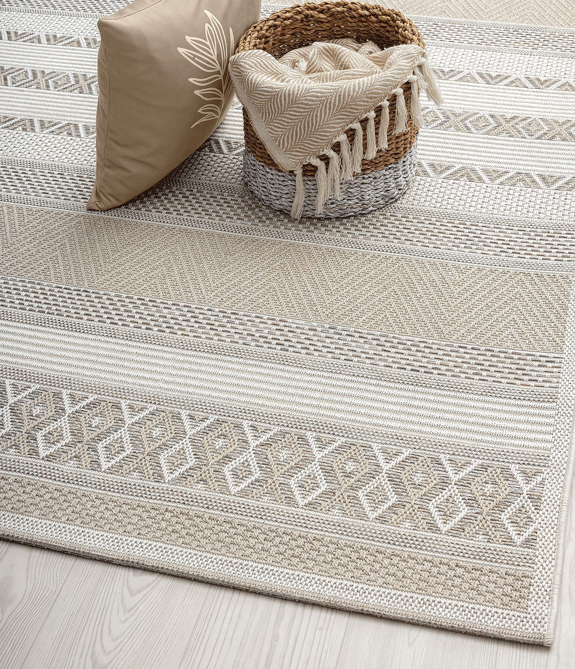Outdoor Teppich Beige Boho – Wetterfest für Balkon, Terrasse & Garten
