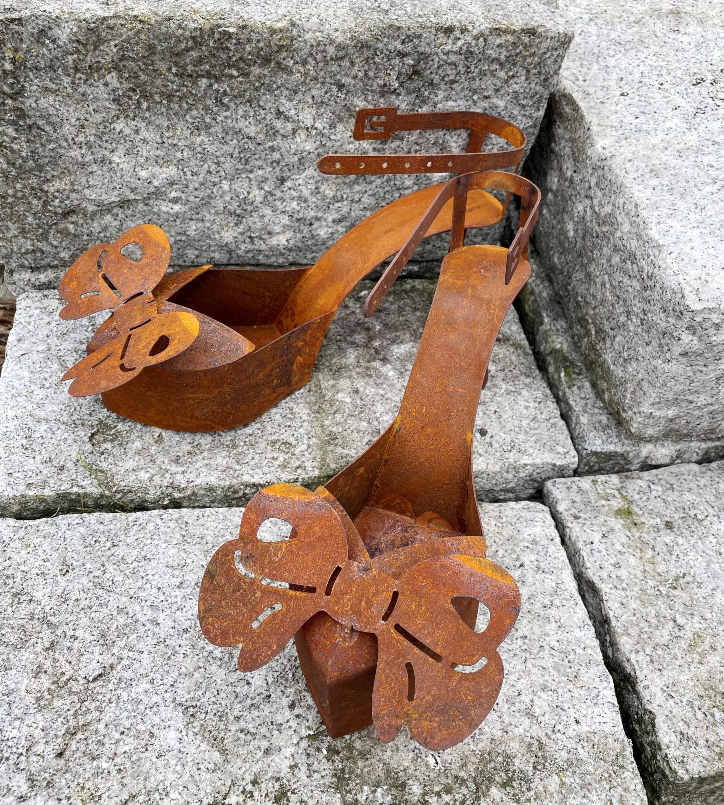 Pflanzschuhe Edelrost 2er Set Pumps – Shabby Gartendeko Blumentopf wetterfest