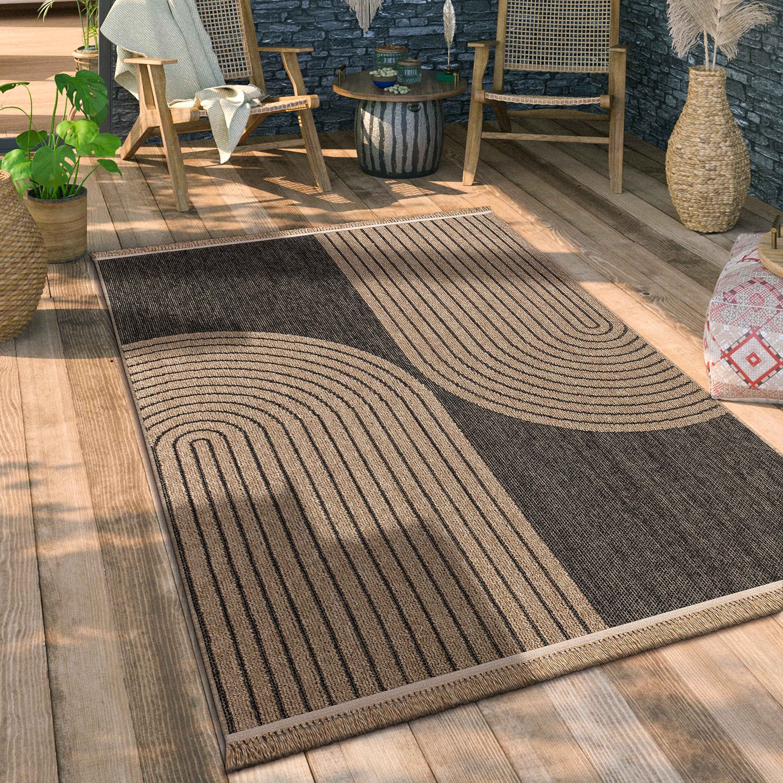Moderner Outdoor Teppich für Balkon, Terrasse & Garten – Wetterfest & Pflegeleicht
