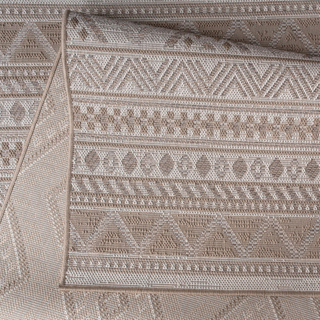 Boho Outdoor Teppich Beige – Moderner Balkon & Terrasse Teppich wetterfest