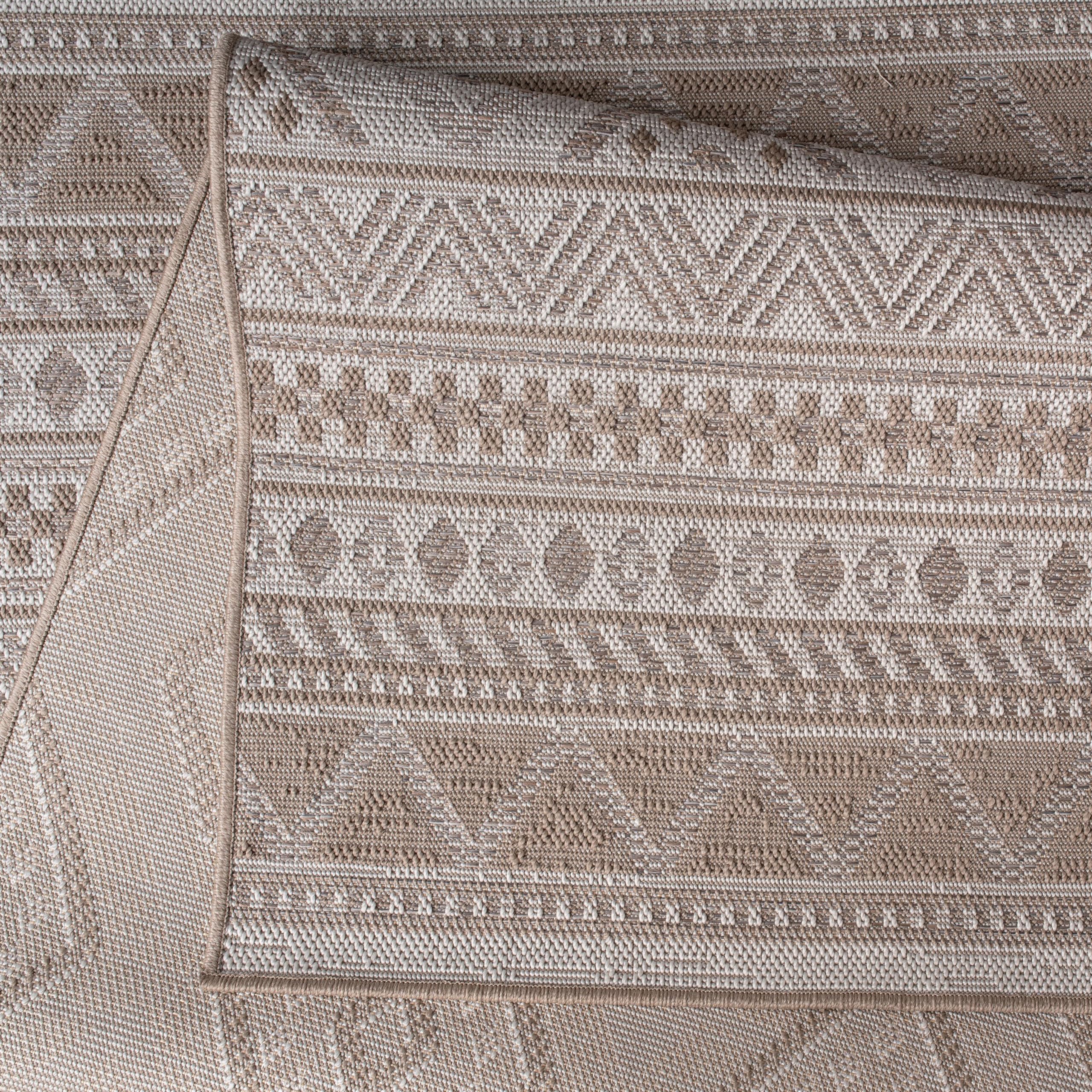 Boho Outdoor Teppich Beige – Moderner Balkon & Terrasse Teppich wetterfest