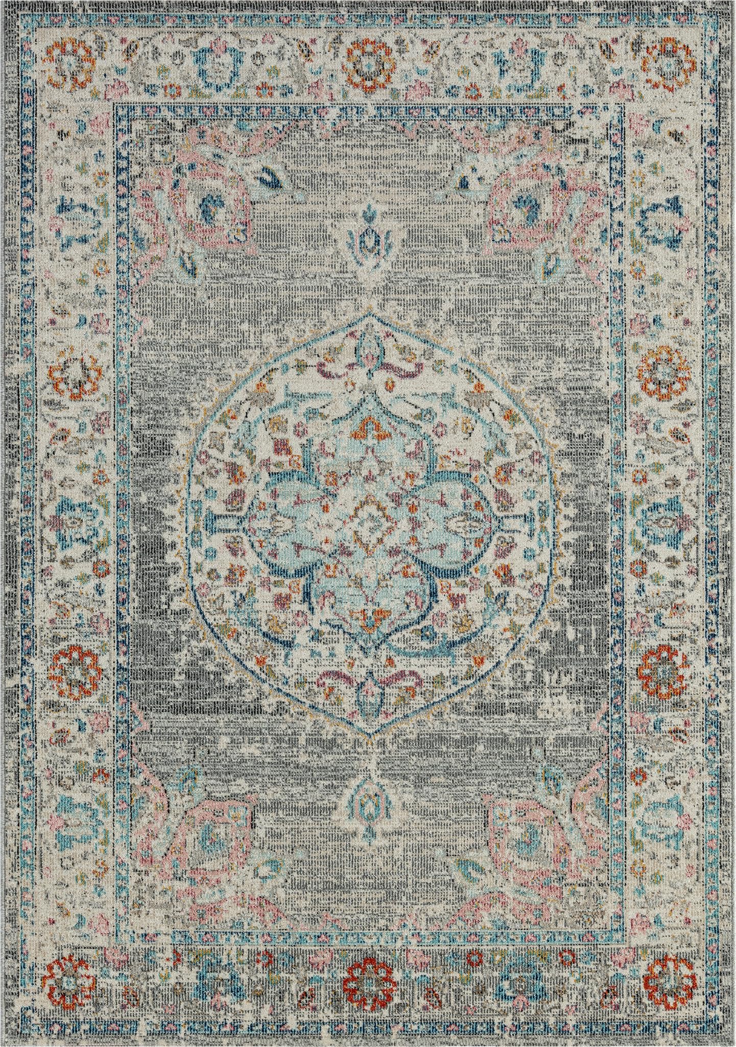 Outdoor Teppich Palma 160×230 cm – wetterfester Balkon & Garten Teppich UV-beständig Grau Orient