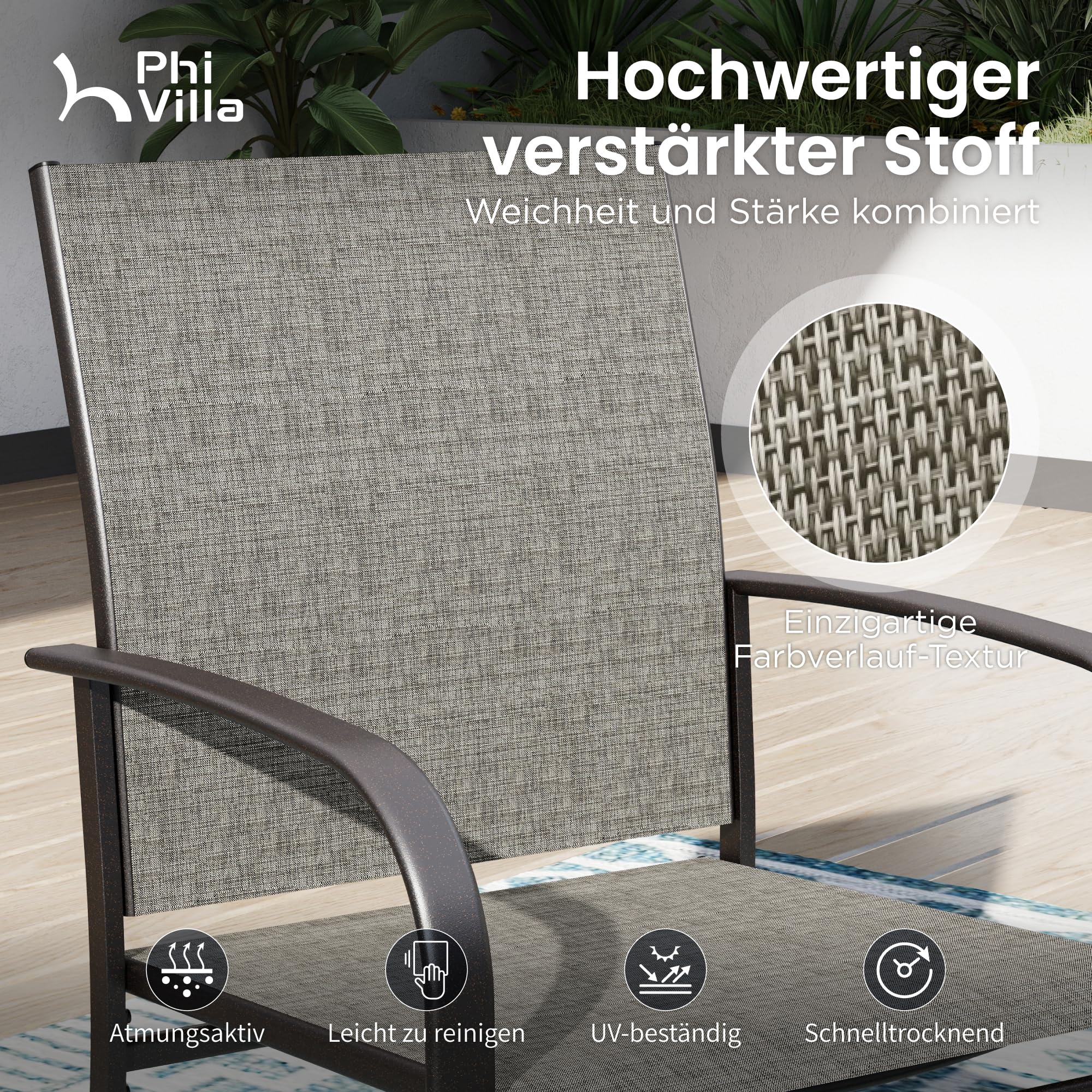 PHI VILLA Gartenmöbel Set für 6 Personen – Wetterfestes Outdoor Essgruppe