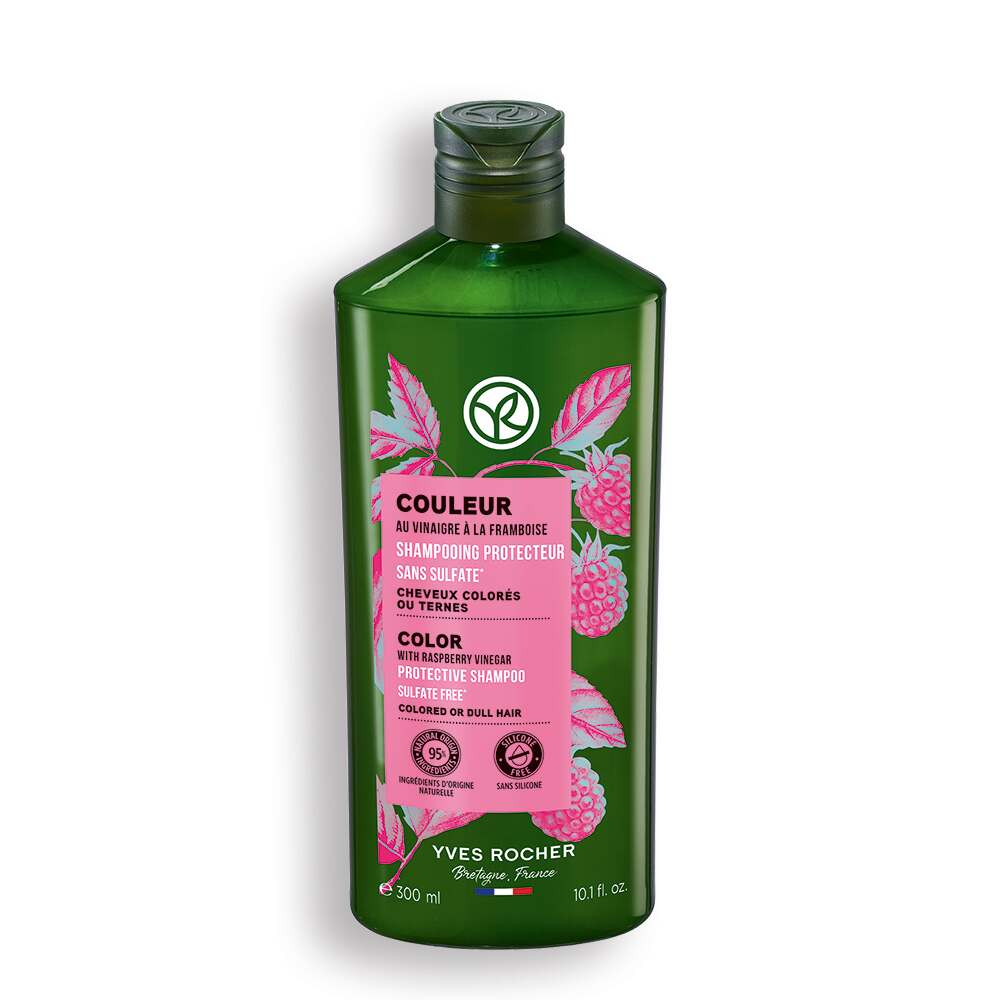 Yves Rocher Color-Shampoo – Sulfatfreies Shampoo für coloriertes Haar mit Himbeeressig 300 ml