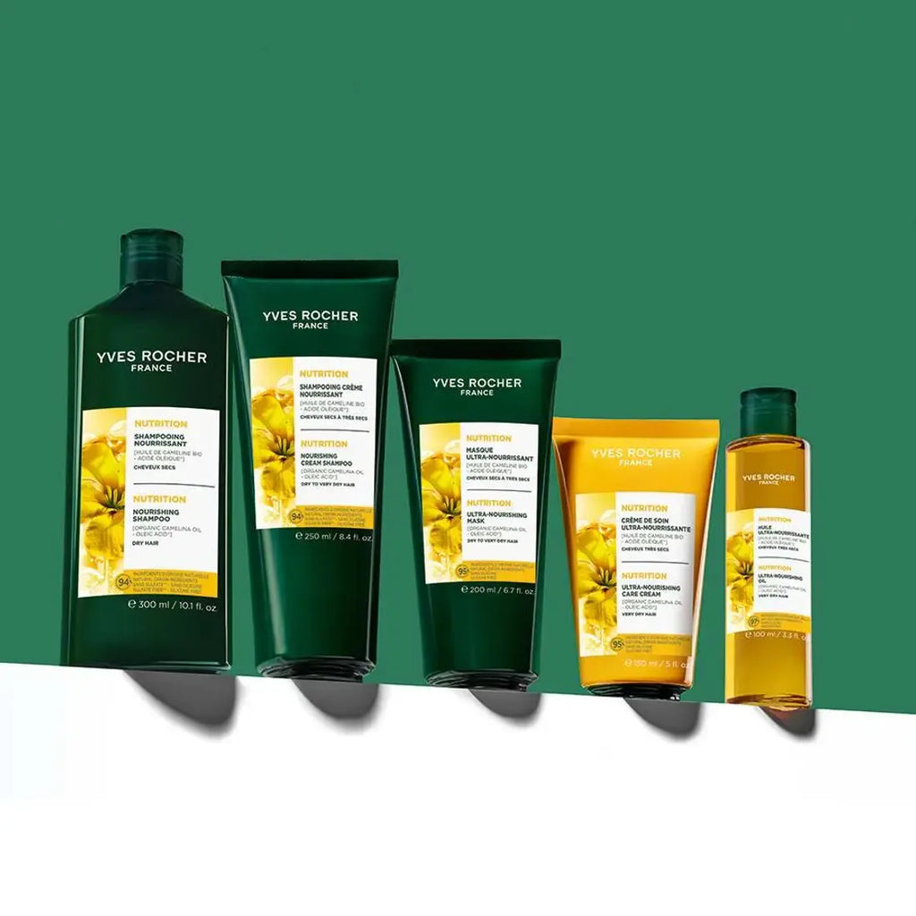 Yves Rocher Nährendes Shampoo – Sulfatfreies Shampoo mit Leinöl für trockenes Haar 300 ml